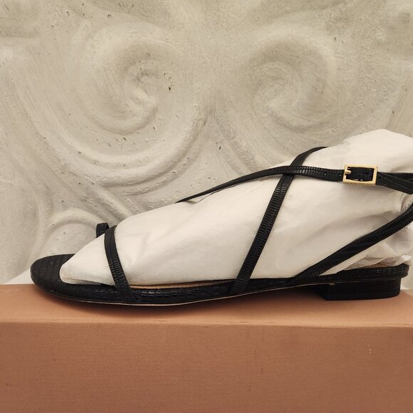 VIA SPIGA Black Croc Calandre Round Toe Leather Slingback Sandals. NIB. Size 9 - Picture 5 of 13